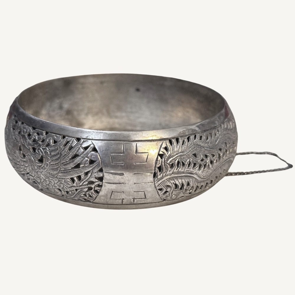 925 Sterling Silver Phoenix Design Bracelet w/ Safety Chain Beautiful Design - Picture 3 of 7